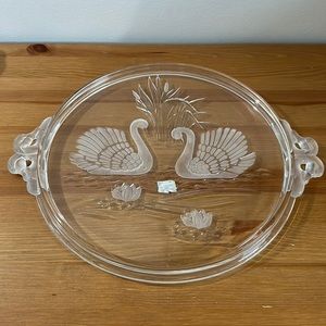 MIKASA Swan Cake Serving Plate Frosted Swan Handles 15" Germany